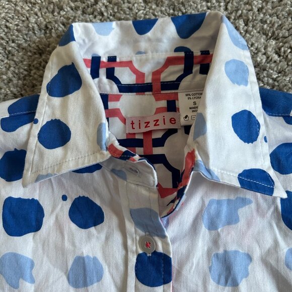 Tizzie Womens Sz Small Polka Dot Button-Down Shirt Long Sleeve - Picture 3 of 9